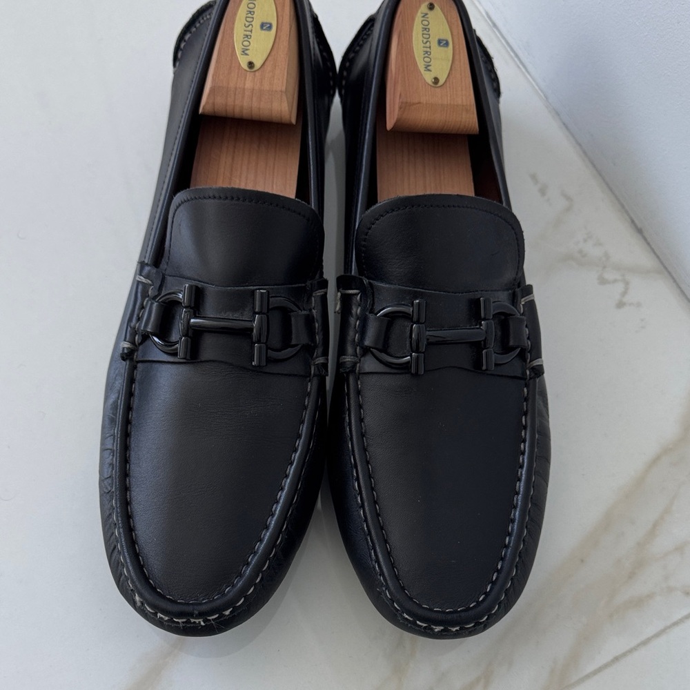 Salvatore Ferragamo Black Leather Slip-On Loafers
